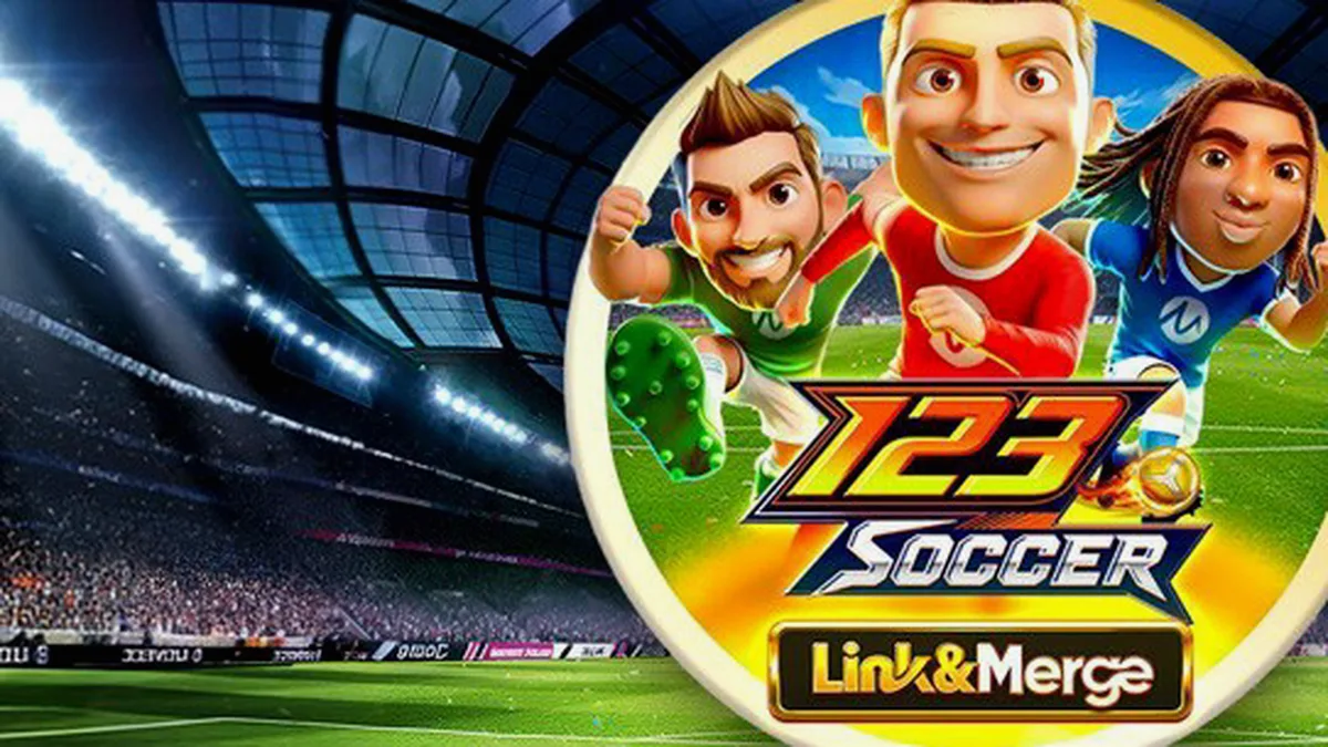 Interface do jogo de slot 123 Soccer Link&Merge com elementos de futebol